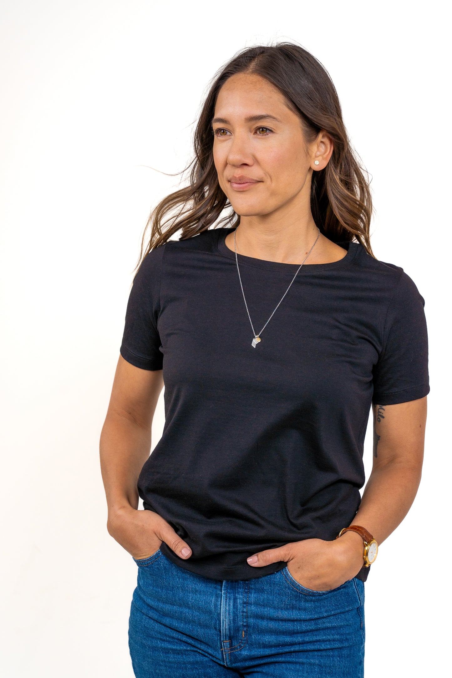 Women Pima Crew Neck Black Tee
