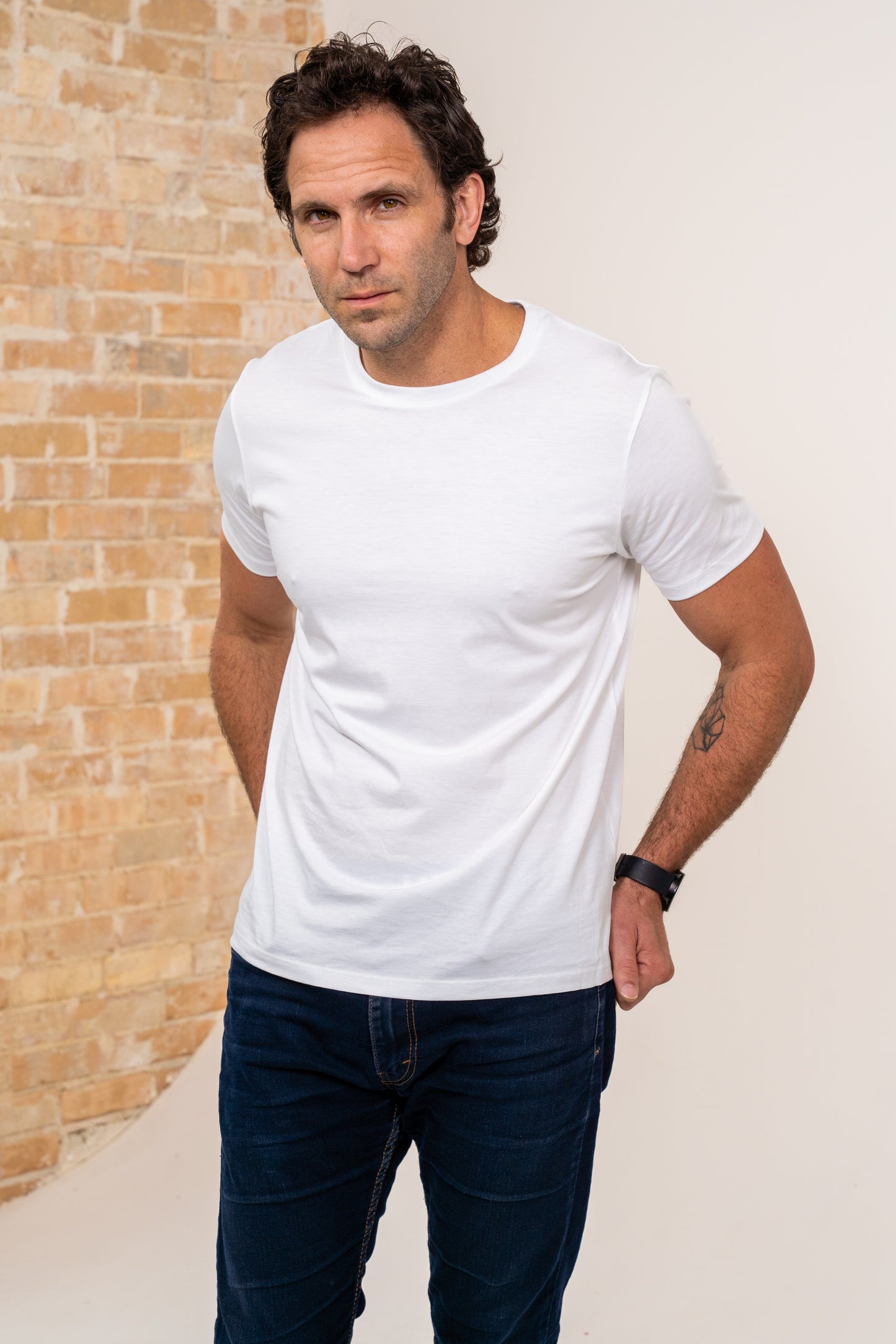 Men Pima Crew Neck White Tee