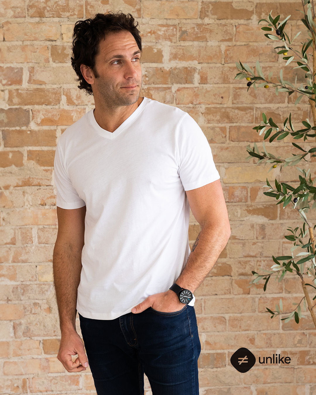 Men Pima V-Neck White Tee