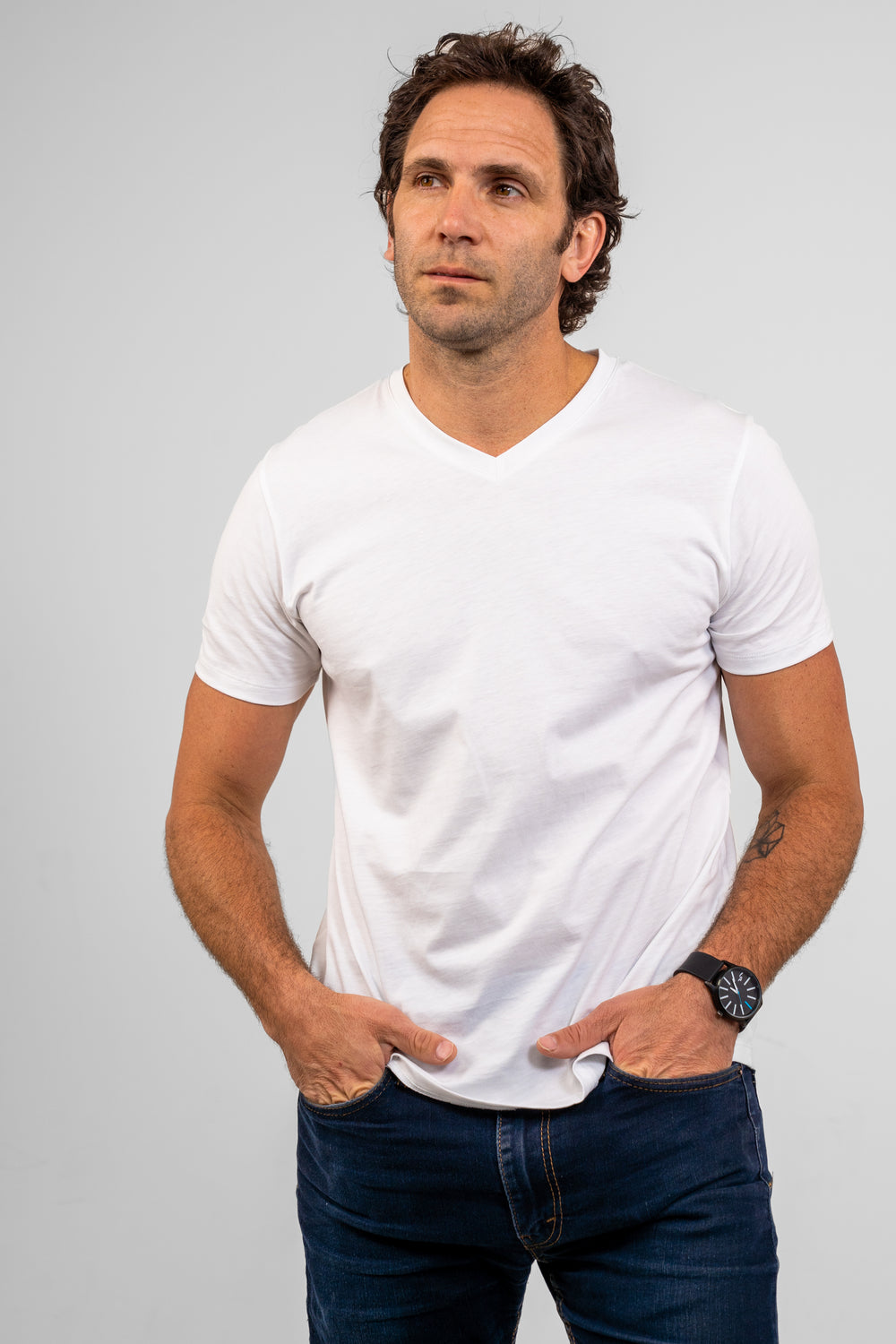 Men Pima V-Neck White Tee