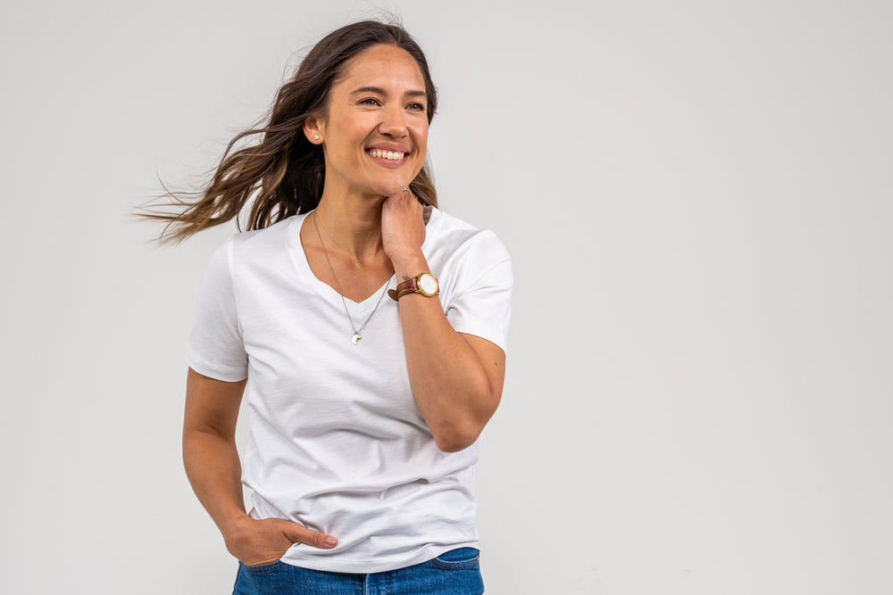 Women Pima V-Neck White Tee