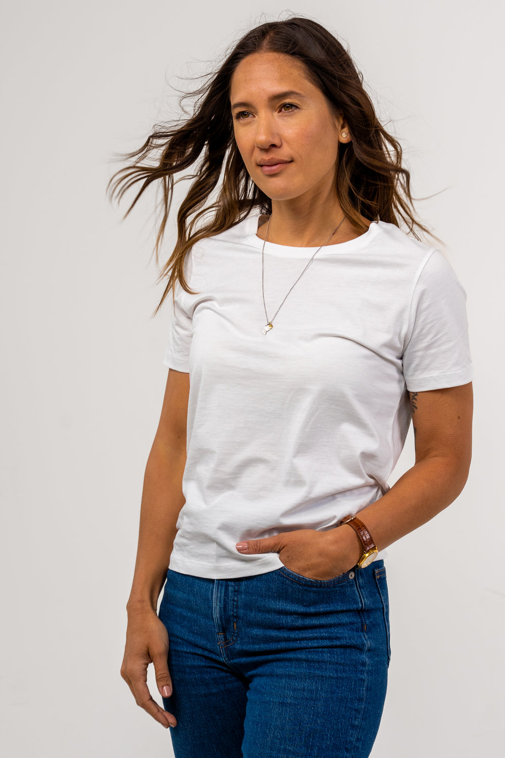 Women Pima Crew Neck White Tee