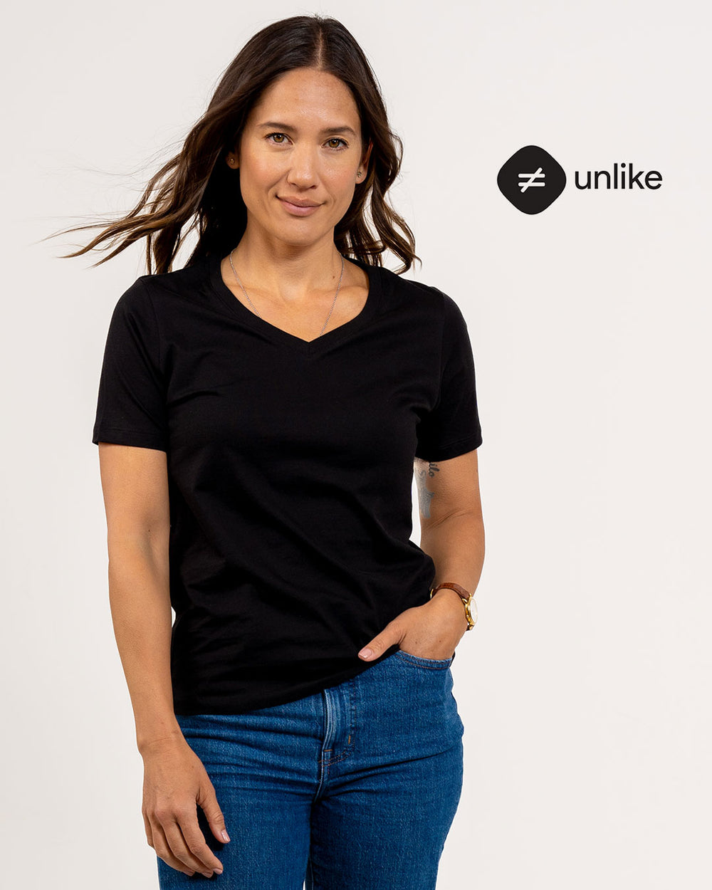 Women Pima V-Neck Black Tee